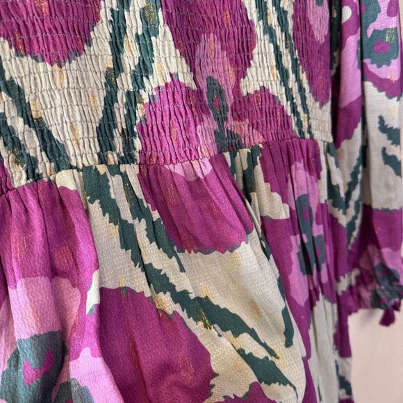 NWT Oliphant Smocked Top Maxi Dress Medium Patola Purple Long Sleeve Tuckernuck - Picture 12 of 16